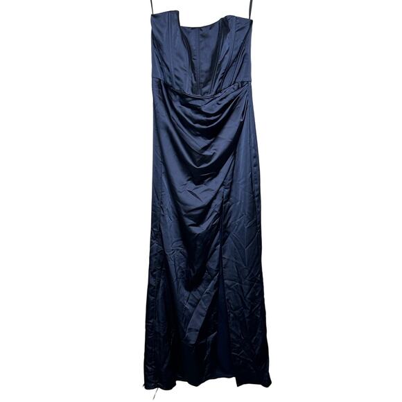 After Six NWT Midnight Blue Satin Corset Strapless Charmeuse Dress Maxi Formal 6 - Picture 3 of 9